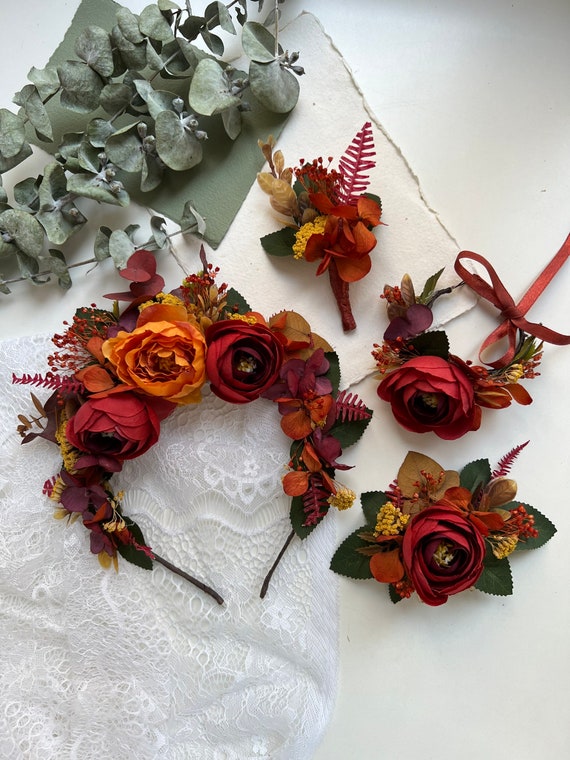 Burgundy Flower Crown Terracotta Wedding Wreath Rust Hair  display picture 3