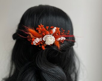 Terracotta bridal comb Autumn wedding Brunt Hair accessory Dried flower hair pins Autumn hair piece Boho Orange Bridal small hair clips