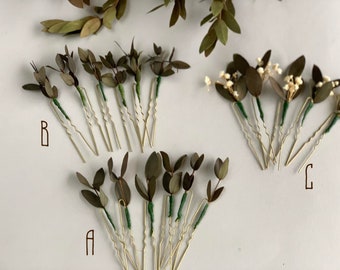 Eucalyptus Bridal Hair Pins Flower Bridal Flower Girl Bridesmaid Hair Accessories Leaf Dried Gypsophila Greenery hairpins GREEN eucaluptus