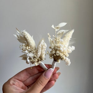 White Boho Pampas Dried Boutonniere Lapel Pin,rustic Dried