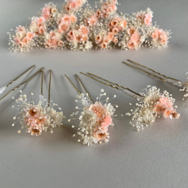 Romantic Babys breath hair pins Gypsophila hair piece Dried flower hair accessory Pink floral headpiece Bridal hair piece Boho