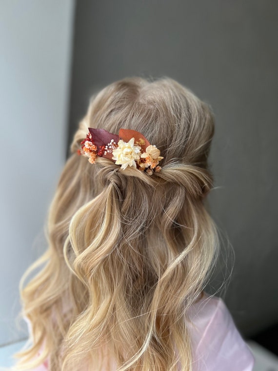 Ancien Peigne-broche à Cheveux Avec Plume Violette Et Fleur - Déco Vintage