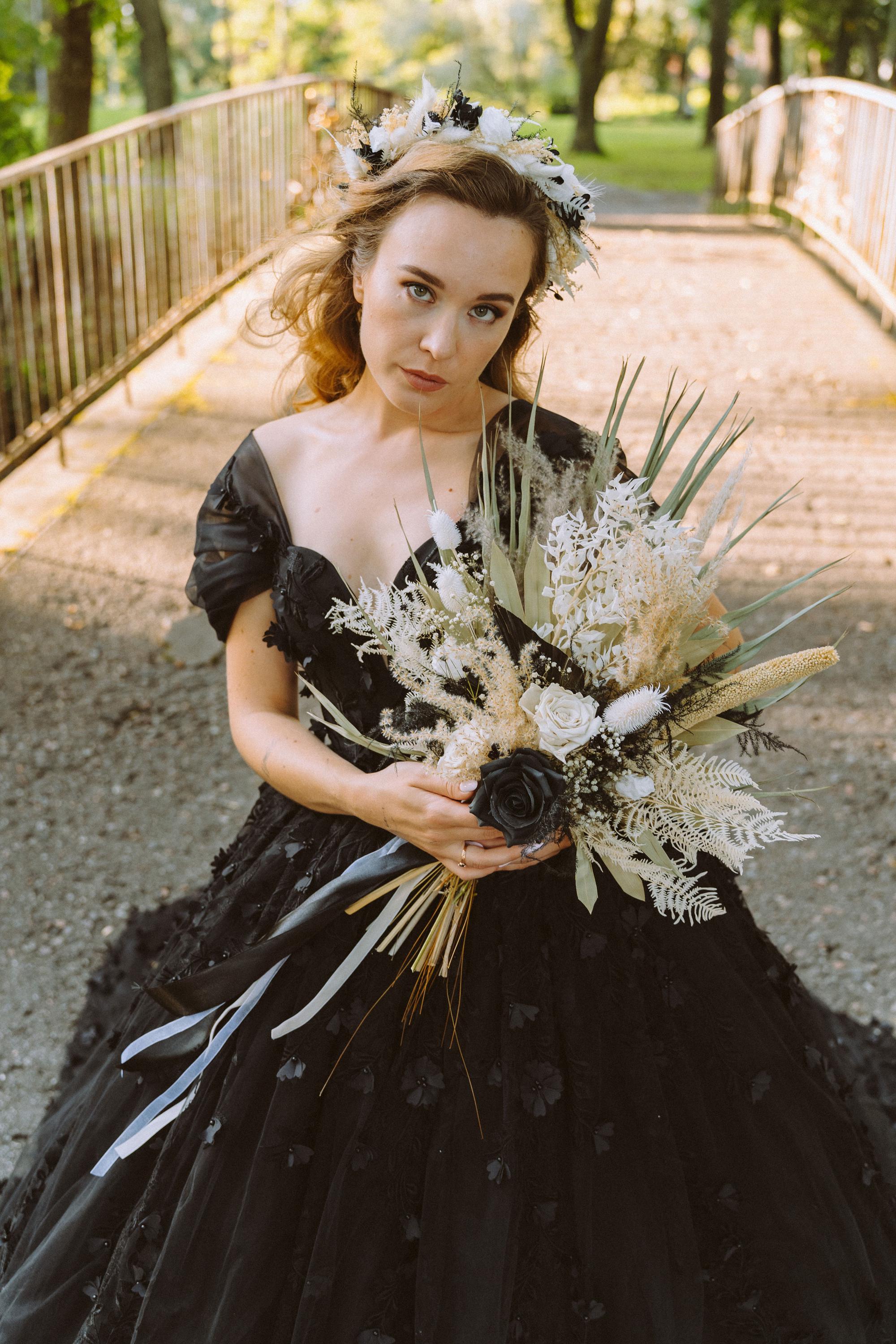 bouquets for black dresses Small Bouquets of Pink Roses with Black Bridesmaid Dresses