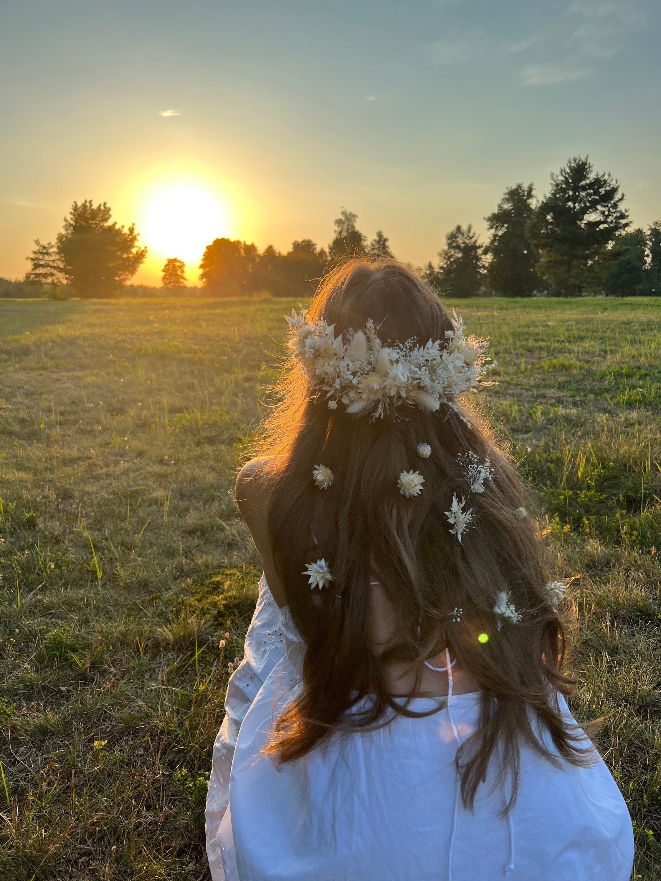 Boho Wedding Hair Accessory Dried Flower Hair Piece Ivory
