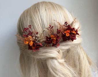 Autumn wedding Terracotta Hair pins Fall headpiece Bridal Wedding flower pins Bridal Burnt hair accessories  flower hairpins Pampas Burgundy