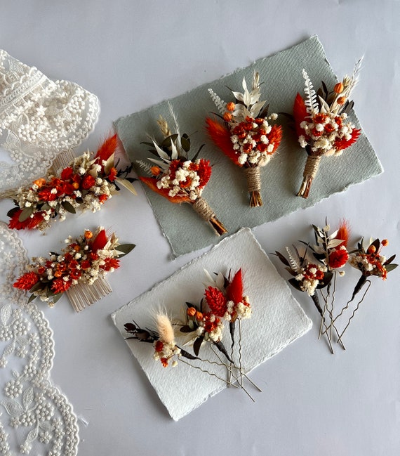 Floral Boutonniere and Hair Pin Set Autumn florals hair pins set – Something New Florals main image 3
