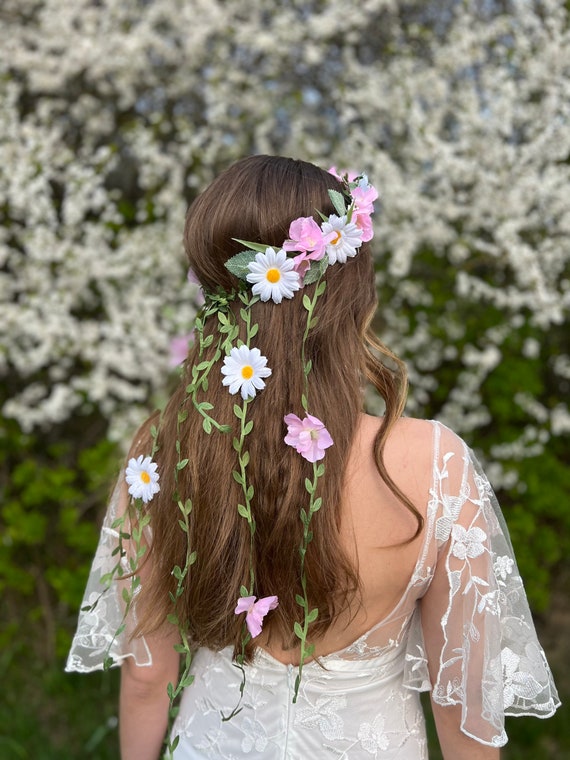 Couronne De Fleurs En Tissu Rose Faite Main - Diamètre 8,25 Pouces, Pour Cosplay, Festival, Occasion
