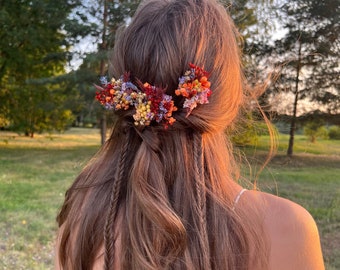 Herbst Hochzeit Terrakotta lila Herbst Haar Blumen Braut Hochzeit Blumen Stifte Braut verbrannt Haarschmuck Lavendel Natürliche Blume Haarnadeln