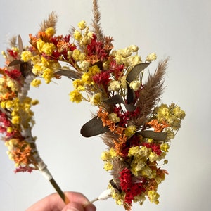 Tearrcotta yellow dried flower Wreath Wedding Crown Orange Burgundy crown fall bridesmaid wreath Boho Bohemian crown Rustic hair piece Rust