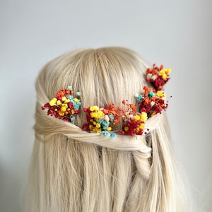 Pieza de pelo arco iris Pieza de pelo colorida LGBT Clips de pelo de boda Arco iris Alfileres de flores de boda Gypsophila Pasador de pelo Prado Pieza de pelo Primavera boho