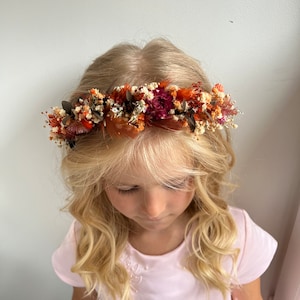 Terracotta crown Dried Autumn Wedding Crown Boho Brunt Rust hair piece fLOWER GIRL orange crown Gypsophila flower Wreath Feather headpiece