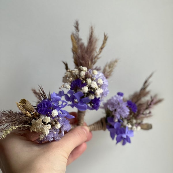 Wedding Purple boutonniere Rustic Purple flower bouquet dry arrangement Wedding buttonhole boho flower Lavender Boutonnières for man