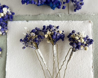 Violet and Purple dried flower hairpins Lilac dried hairpins Wedding hairpins Romantic pale violet hairpins Bridal flower hair pins