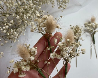 6 Stück Haarnadeln Mit Schleierkraut & Eukalyptus - Romantische Blumen-Haarnadeln Für Hochzeiten