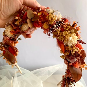 Ensemble d'accessoires de mariée automne en terre cuite couronne de fleurs séchées couronne bordeaux mariage floral épingles à cheveux automne peigne orange brûlé clips demoiselle d'honneur image 3