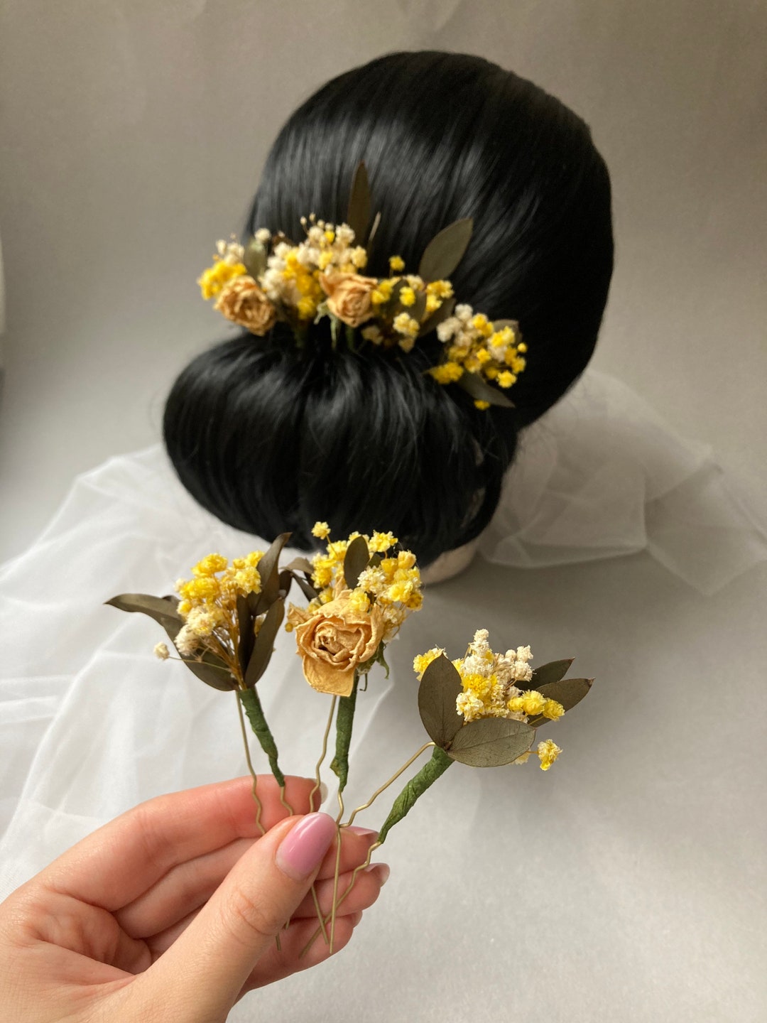 Babys Breath Yellow Hair Piece Gypsophila Hair Piece Dried  display picture 2