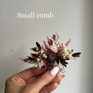 Burgundy dried flower hair comb Flowers hair accessory Autumn boutonniere Boho dried flower headpiece Rustic hair piece Burgundy boutonniere image 10