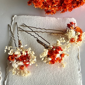 Terracotta Dried Flower Bridal Hairpins Autumn Fall Bridal Hair Accessories Rustic Boho Bridal Hair Clips Floral Hair Clips