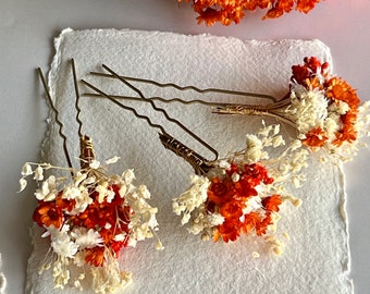 Terracotta Dried Flower Bridal Hairpins Autumn Fall Bridal Hair Accessories Rustic Boho Bridal Hair Clips Floral Hair Clips