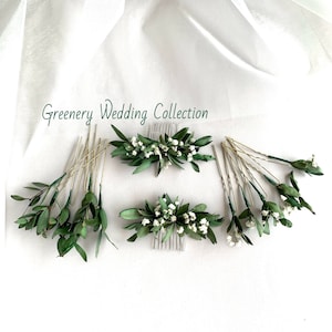 Greenery Eucalyptus Wedding dried flower hair pins Boho Bridal hair clips for Bride floral headpiece Dried Gypsophila comb Bridesmaid decor