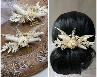 Pièce de cheveux fleurs séchées herbe de la pampa Épingles à cheveux Coiffure de mariée Pince à fleurs de mariage Peigne floral blush Peigne gypsophile mariée fraise