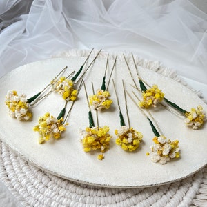 Yellow hair piece Dried flower hair accessory Yellow floral headpiece Japahese hair piece Real flower accessories Summer flower girl hairpin