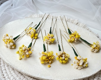 Yellow hair piece Dried flower hair accessory Yellow floral headpiece Japahese hair piece Real flower accessories Summer flower girl hairpin