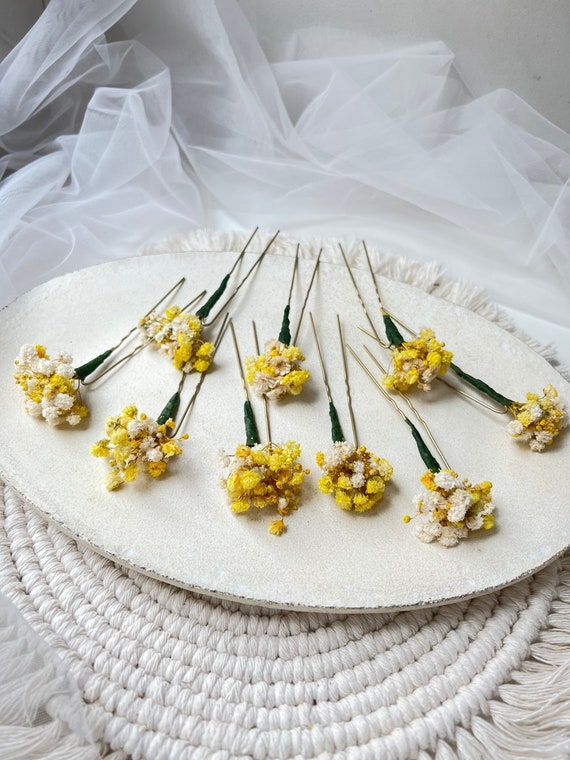 Yellow Hair Piece Dried Flower Hair Accessory Yellow Floral