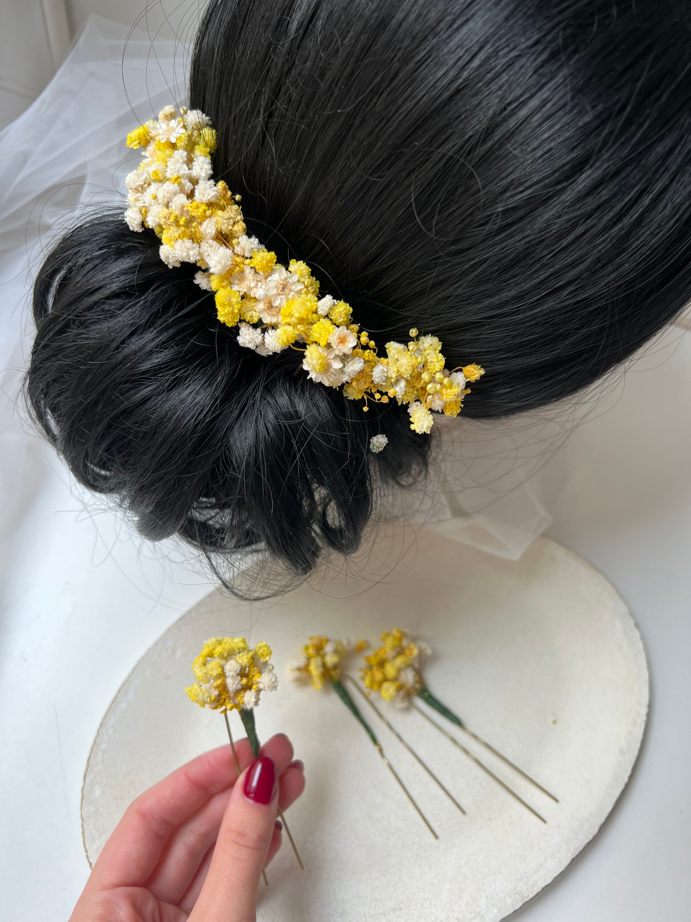 Yellow Hair Piece Dried Flower Hair Accessory Yellow Floral  display picture 2