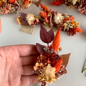 Ensemble d'accessoires de mariée automne en terre cuite couronne de fleurs séchées couronne bordeaux mariage floral épingles à cheveux automne peigne orange brûlé clips demoiselle d'honneur image 9