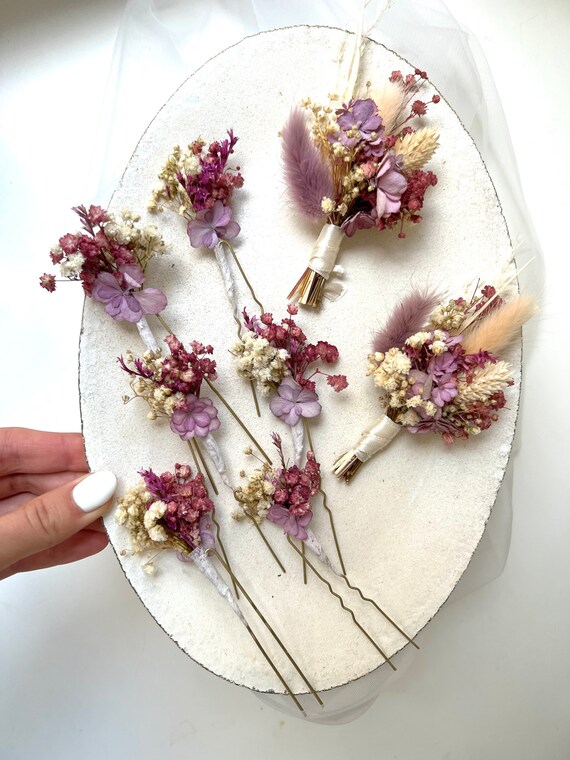Dried Flower Hair Pins Ivory Pink Boho Wedding Flower  display picture 1