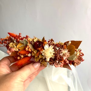 Ensemble d'accessoires de mariée automne en terre cuite couronne de fleurs séchées couronne bordeaux mariage floral épingles à cheveux automne peigne orange brûlé clips demoiselle d'honneur image 8