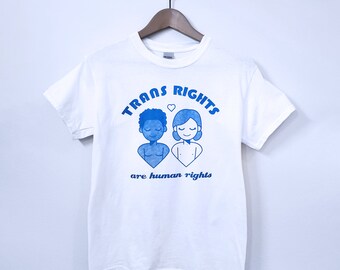 Trans Rights are Human Rights Shirt - Handprinted SIZE SMALL