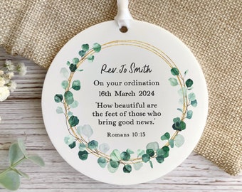 Ordination Gift, Personalised new vicar, priest, pastor gift,  Bible verse keepsake hanging ornament, Christian gift,  Scripture card.