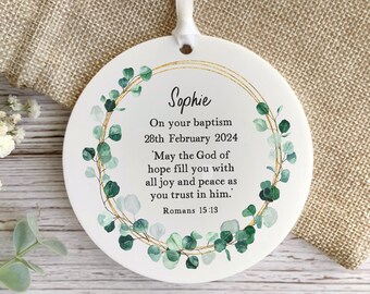 Bible verse baptism gift, Personalised Christian gift, Hanging decoration, Christening ornament, Confirmation,  Dedication, keepsake plaque.