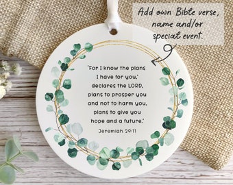 Custom Bible verse hanging decoration, Christian gift, Scripture keepsake, Personalised plaque, Baptism, Ordination, grief gift