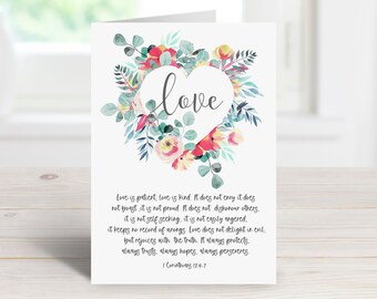 Love is patient, 1 Corinthians 13, Bible verse card, Wedding, Anniversary card.