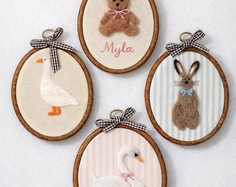 Personalised Felt Animal Embroidery Hoop | Handmade Nursery Decor