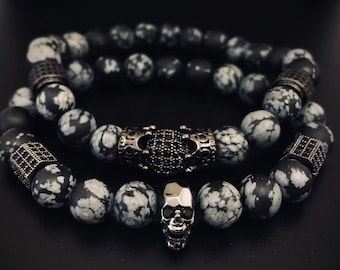 Gift for him, Skull Bracelet, Mens beaded Bracelets, skull beaded bracelet, Mens bracelets, Mens beaded  bracelet