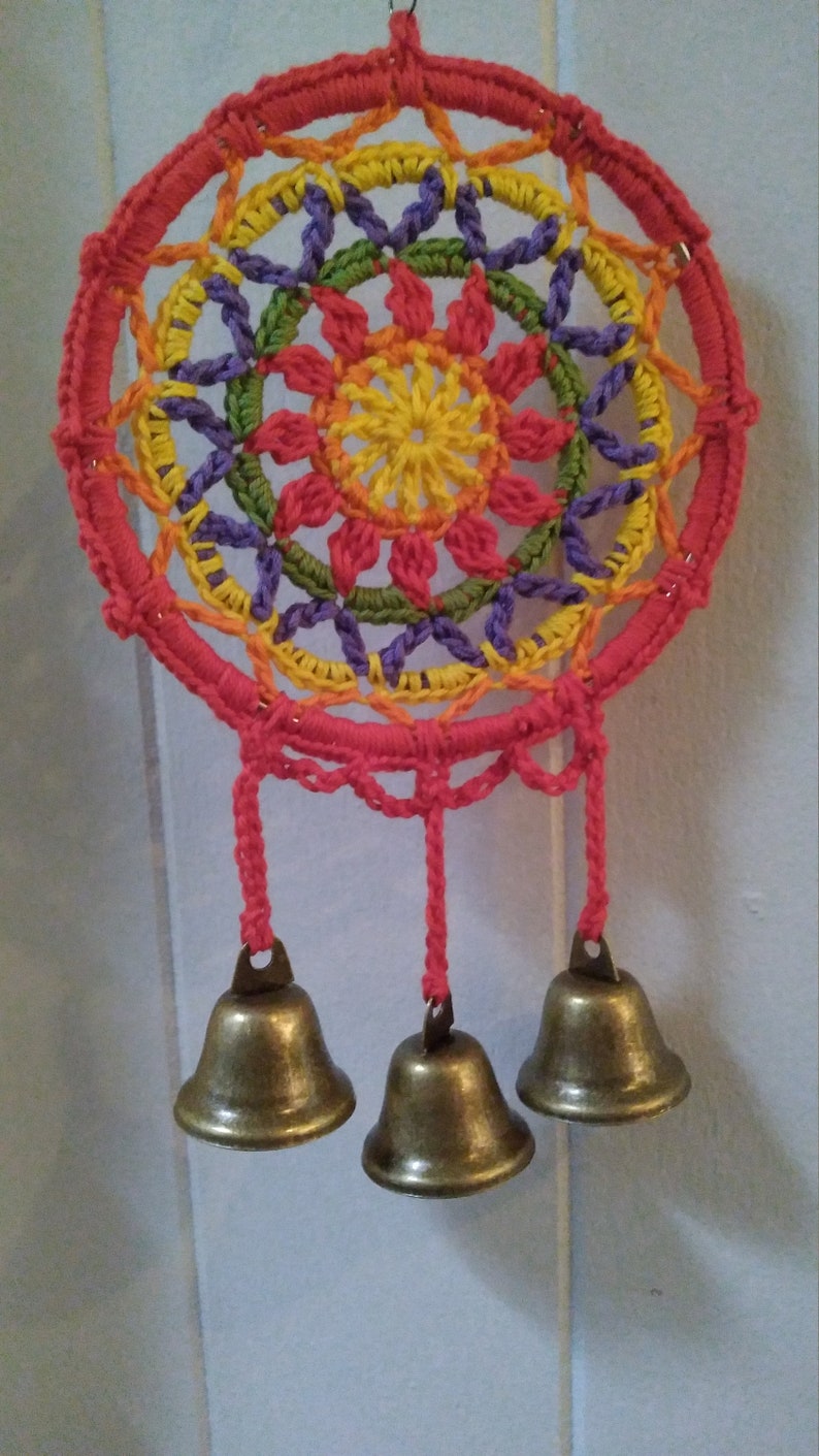 Wildflower Dream Catcher Pattern, Crochet Wall Art, Crochet Flowers, Wall Hanging with Fringe, DIY, PDF image 1