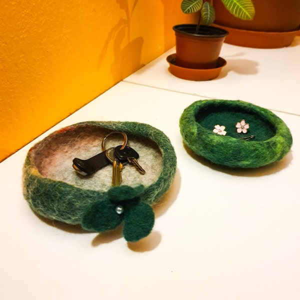 Felt organizers, 2 Felt bowl, Home decor, Birthday gift, Gift for her, Felt gift, Green gift, Bowl for jewellery, Eco friendly gift, Wool