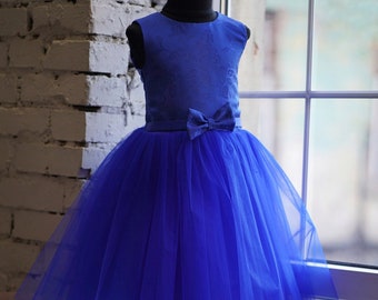 Royal Blue Flower Girl Dress,Flower girl dress,Party dress,Girls Navy  Blue Bow Dress