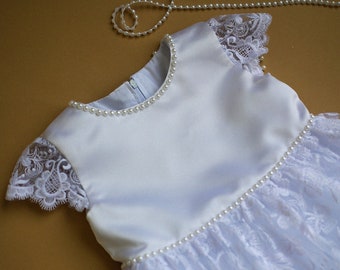 White christening gown,Baptism dress for baby girl,White blessing gown.