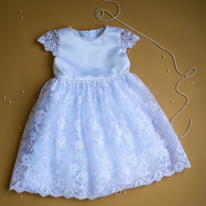 White baptism dress,Baby girl baptism dress,Christening gown girl,Satin christening dress.