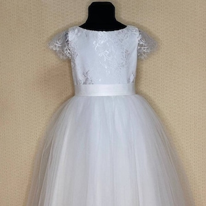Lace Bodice Tulle Communion Dress: Light Ivory Flower Girl Dress