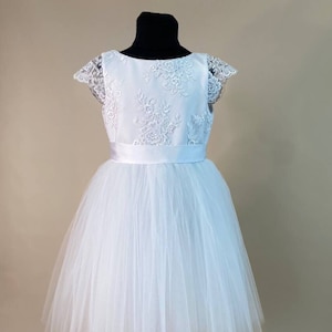 White Lace Tulle Communion Dress: Flower Girl Outfit