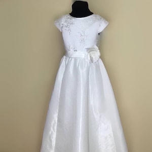 Ivory First Communion Dress: Lace, Beads, Royal Taffeta