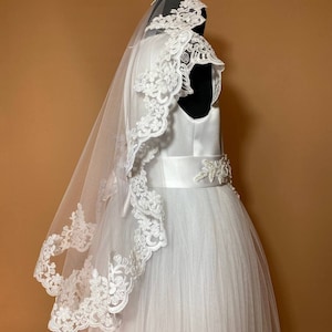 Schleier Für Erste Kommunion,Kommunion Mantilla,Schleier mit Spitze,Kommunion Schleier.