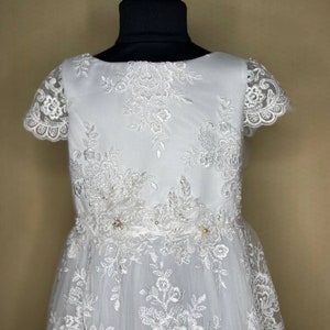 Robe de demoiselle d&#39;honneur en dentelle, robe de demoiselle d&#39;honneur junior, robe de communion, robe de demoiselle d&#39;honneur blanche.