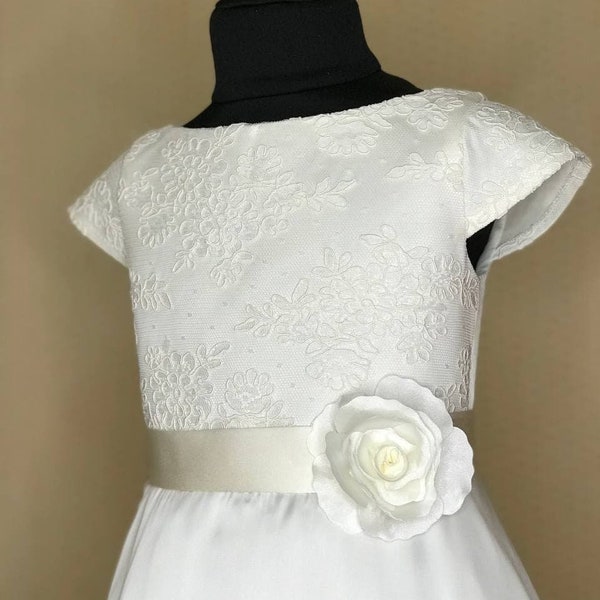 First Communion Dress For Girls Silk,Modest Communion Dress,Flower Girl Dress Ivory.